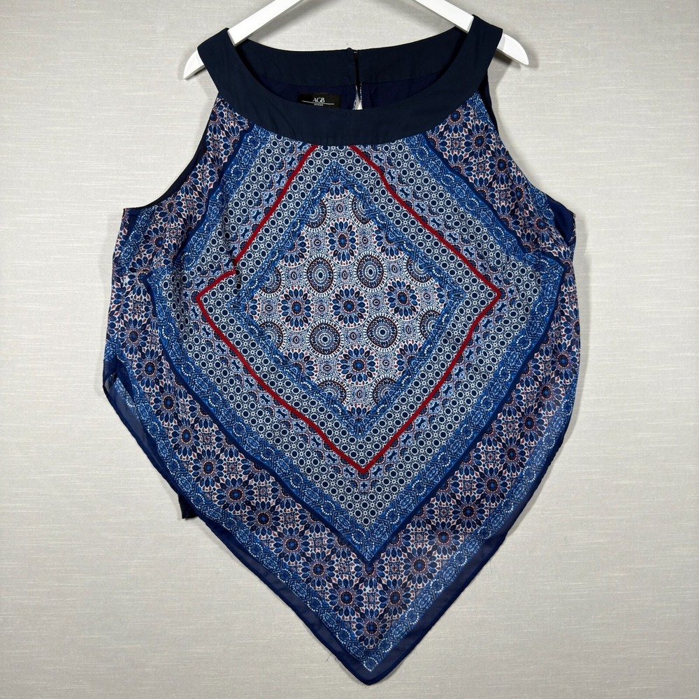 AGB Top Womens 3X Blue Flowy Boho Bandana‎ Chic Coastal Hippie Floral Geometric